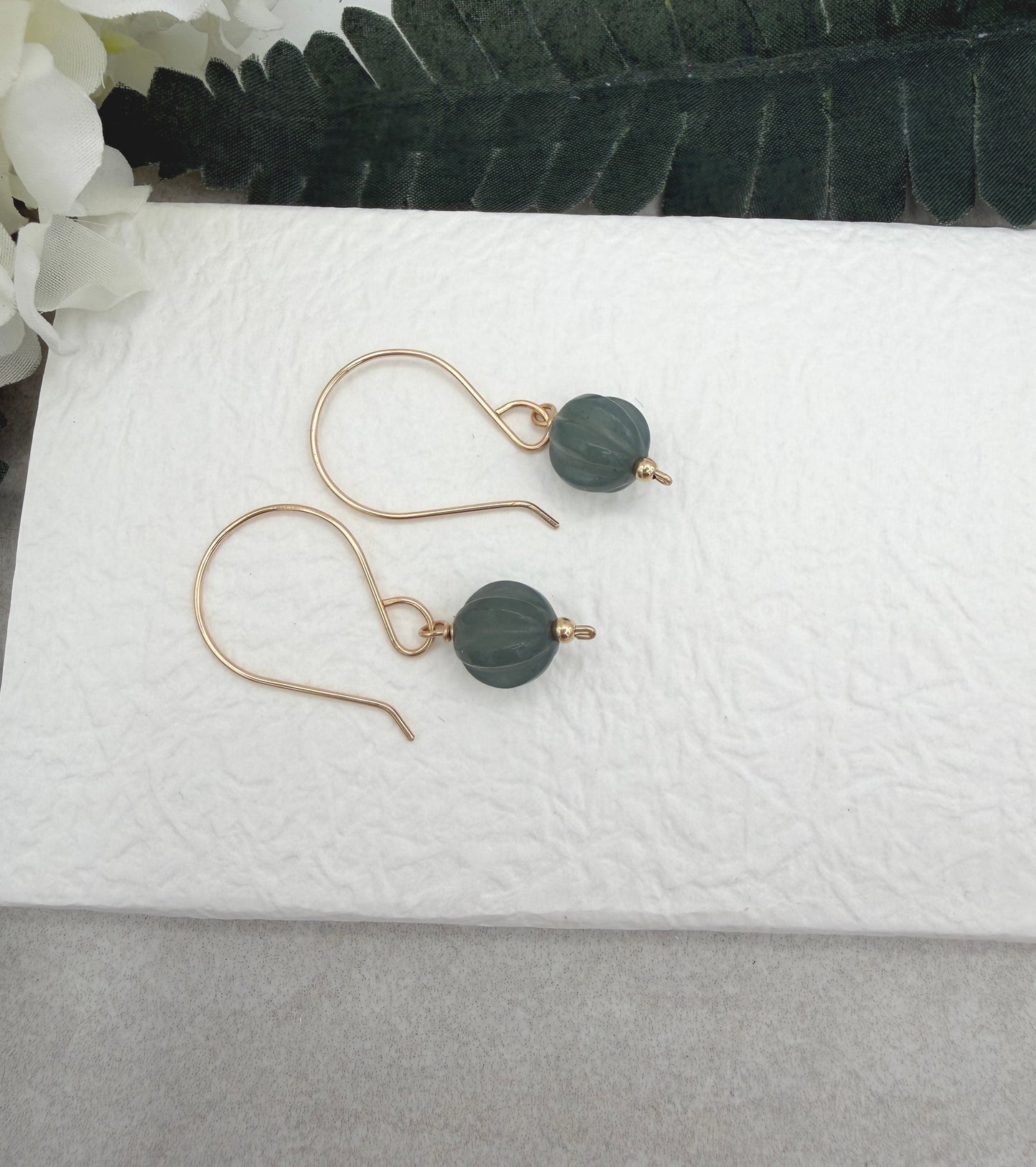 Earrings with Blue Gray Jade Beads on Gold Filled Wires GHE-213