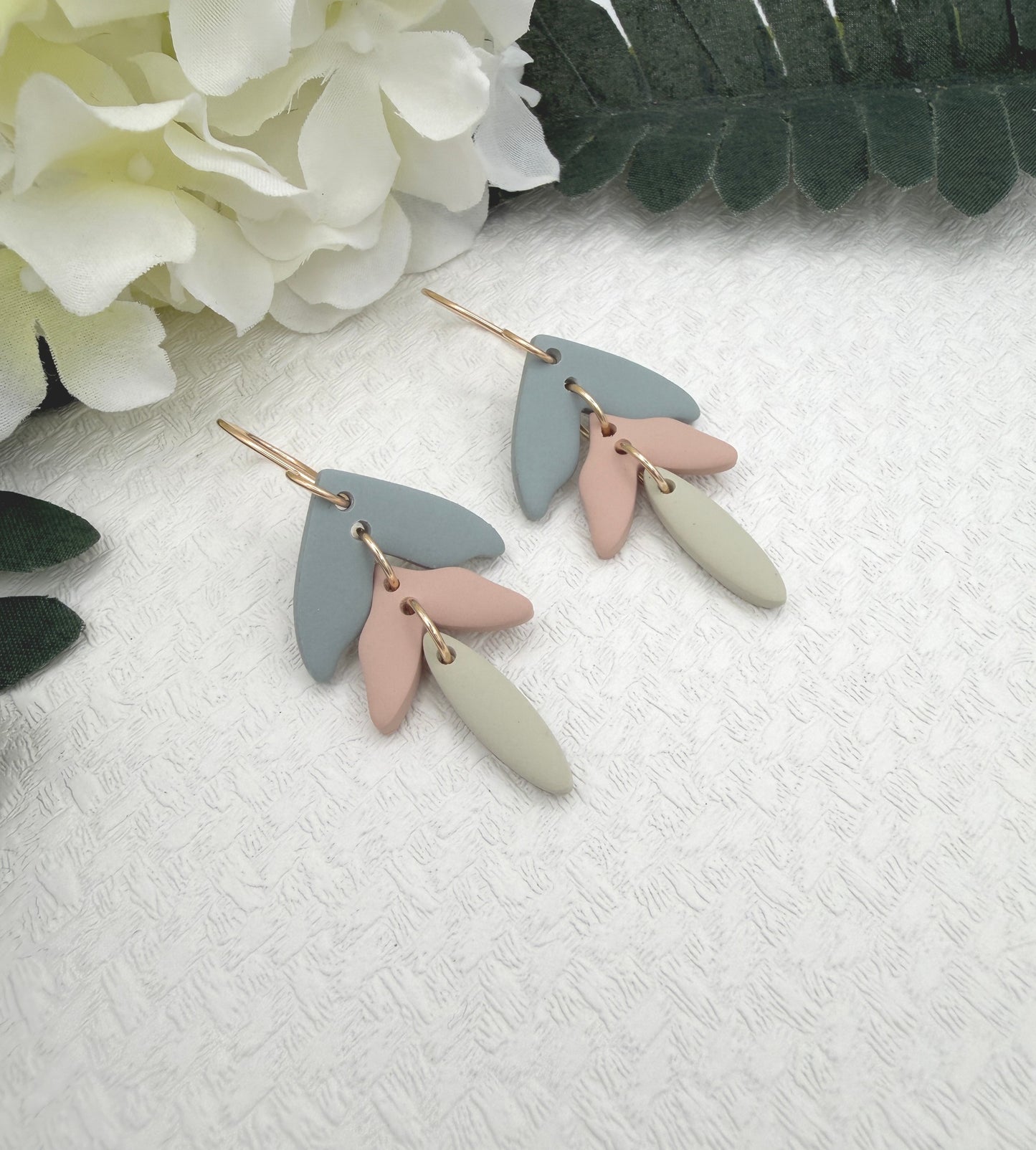 Earrings Made with Blue, Pink and Green Polymer Clay Petals PCE-1051