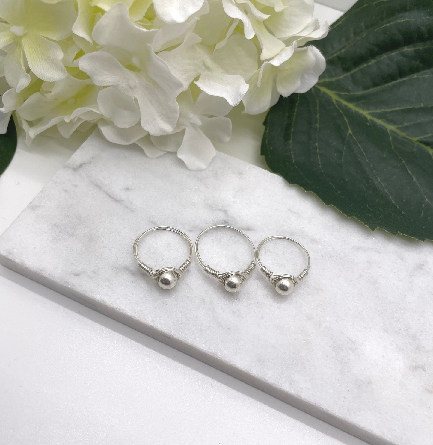 Sterling Silver Wire Wrapped Ring with a Single, 6mm Seamless Sterling Silver Bead SR-14