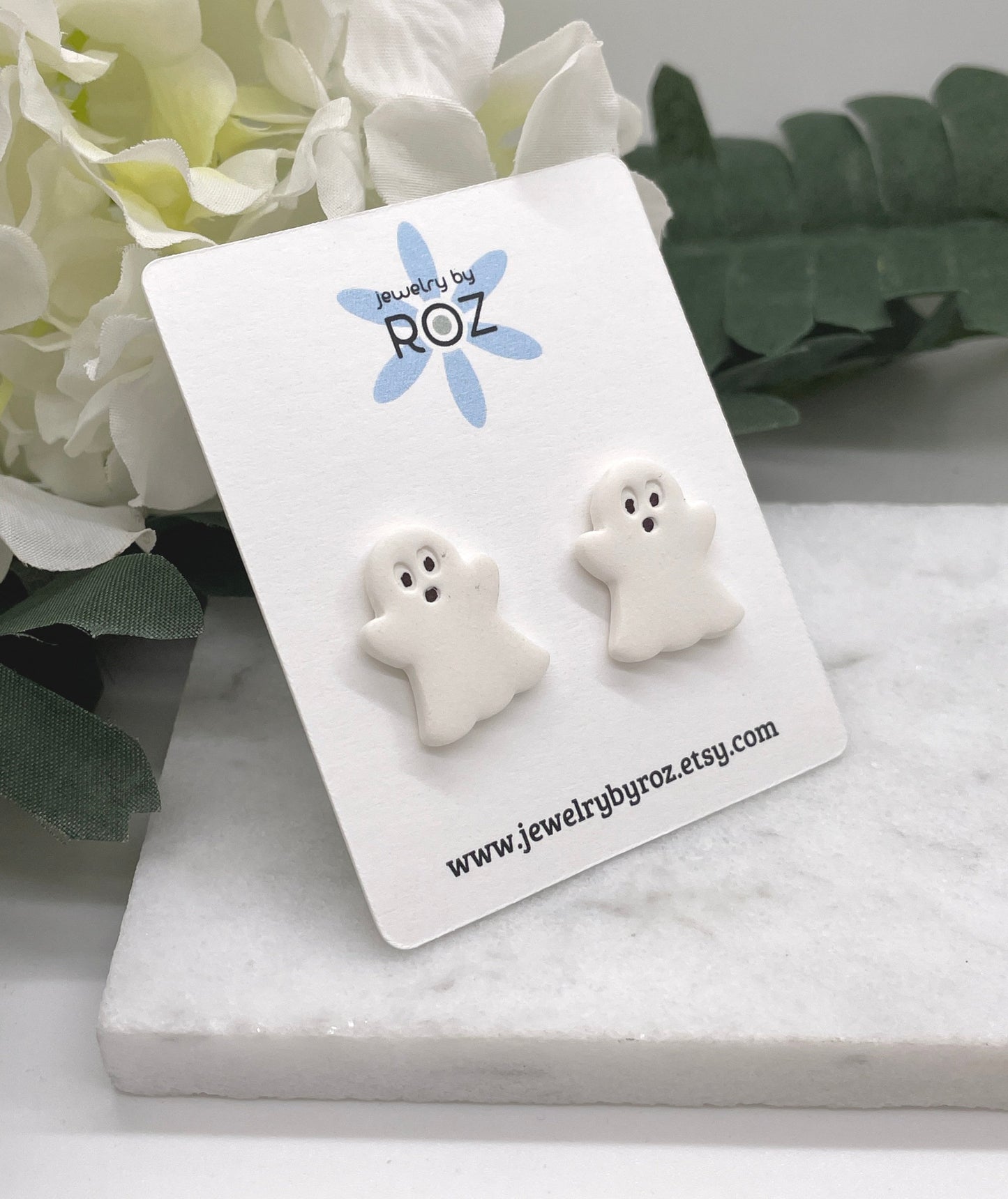 Ghost Stud Earrings made with White Polymer Clay and Sterling Silver Posts PCE-580