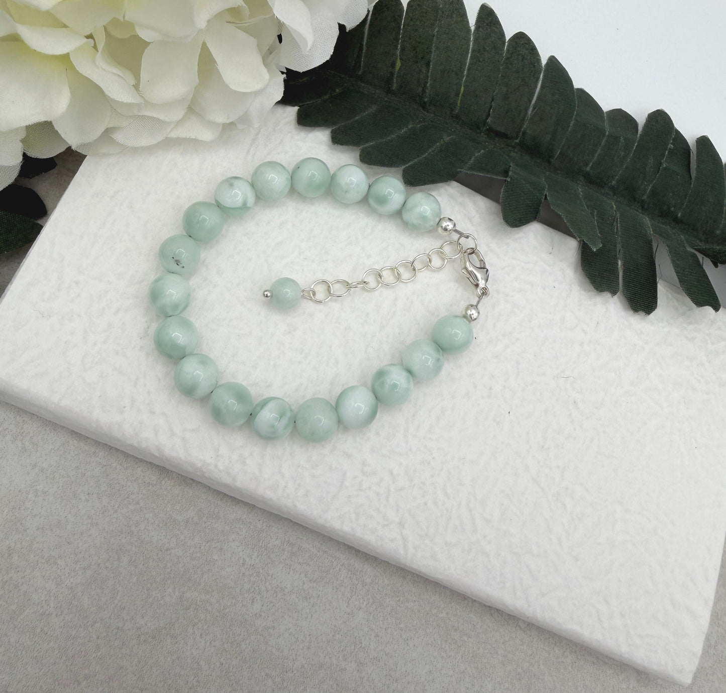 Bracelet with Green Angelite Beads and Sterling Silver BNB-14