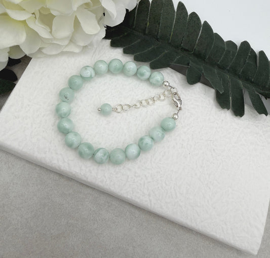 Bracelet with Green Angelite Beads and Sterling Silver BNB-14