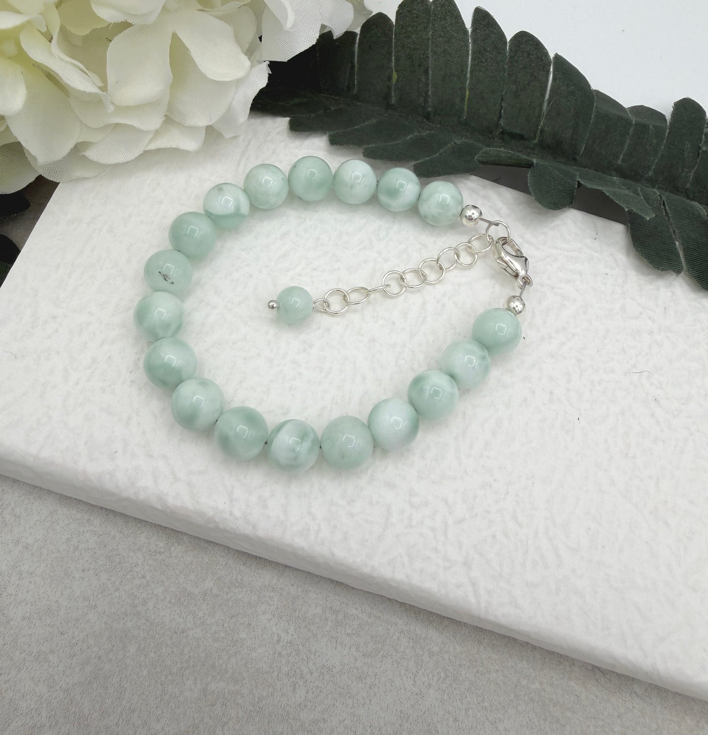 Bracelet with Green Angelite Beads and Sterling Silver BNB-14