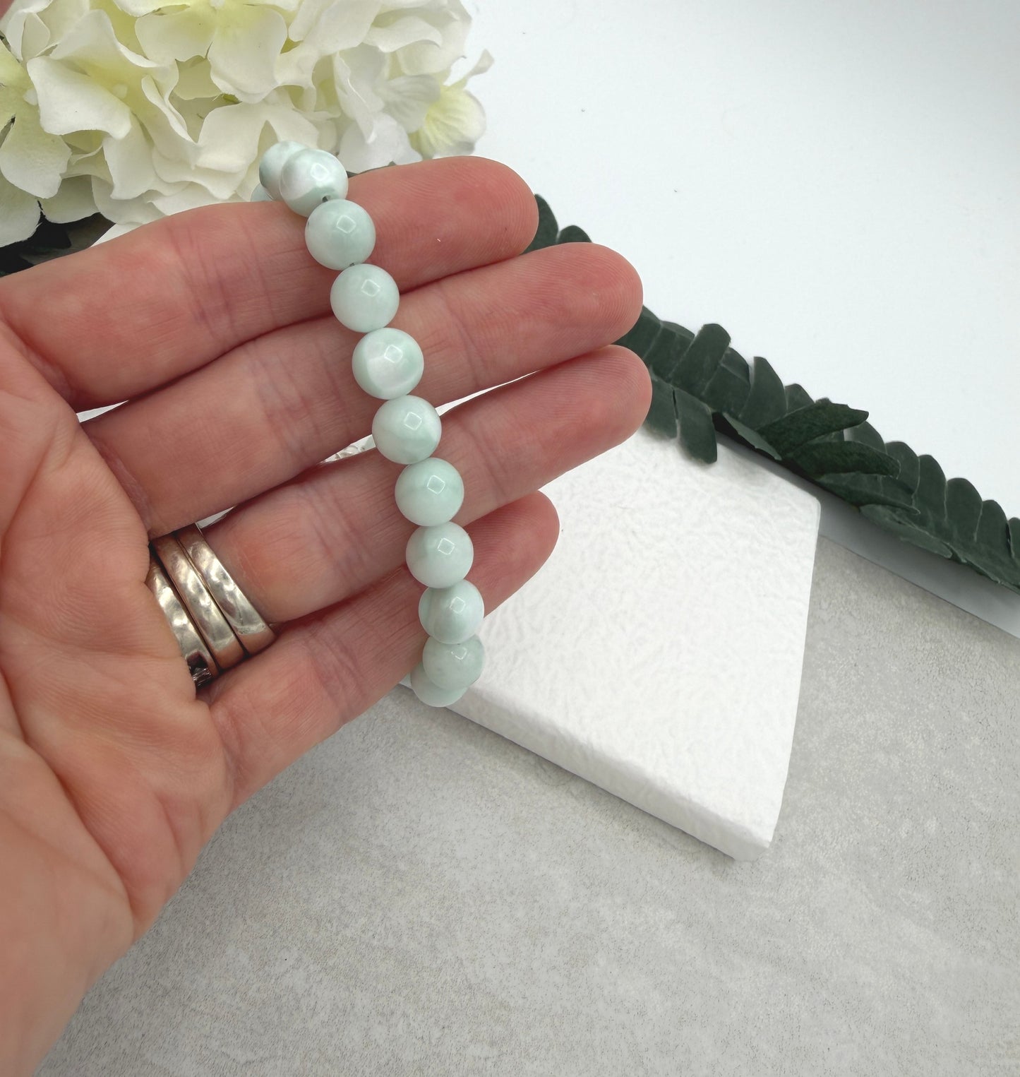 Bracelet with Green Angelite Beads and Sterling Silver BNB-14