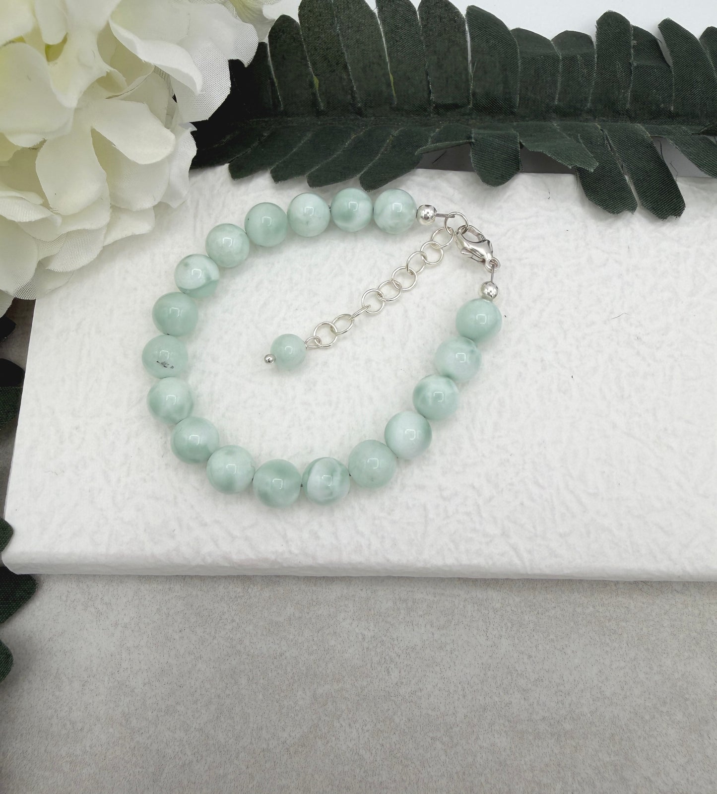 Bracelet with Green Angelite Beads and Sterling Silver BNB-14