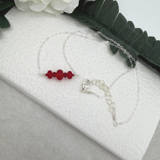 Necklace with Frosted, Red Glass and Red Crystal Beads CDN-957