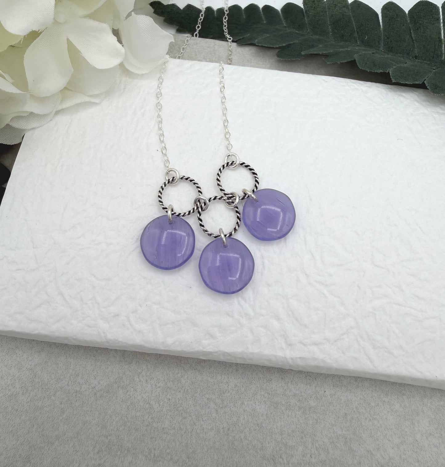 Necklace with Braided Loops and Purple Glass Disc Beads CDN-966