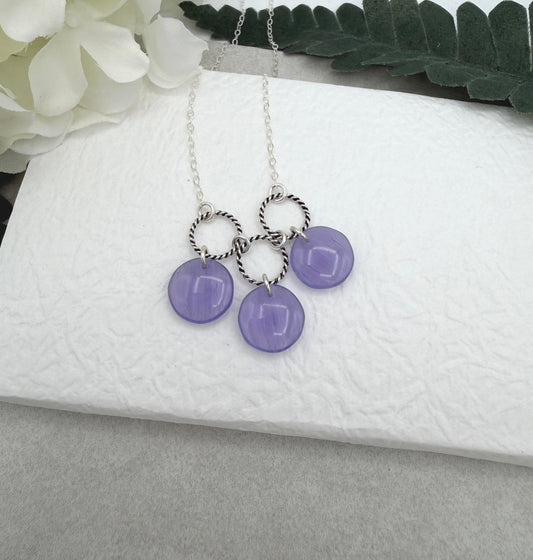 Necklace with Braided Loops and Purple Glass Disc Beads CDN-966