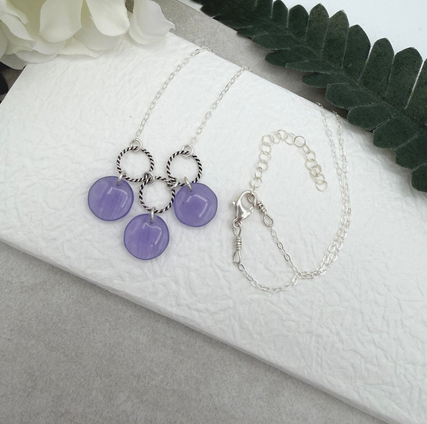 Necklace with Braided Loops and Purple Glass Disc Beads CDN-966
