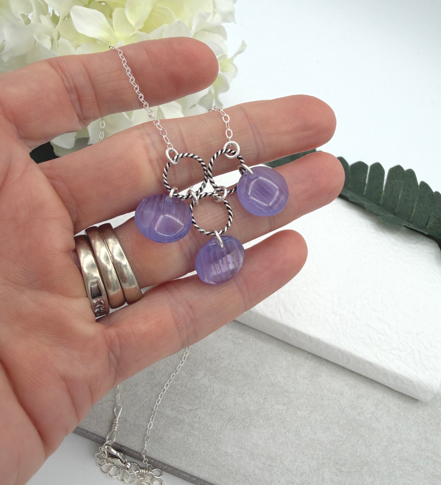 Necklace with Braided Loops and Purple Glass Disc Beads CDN-966