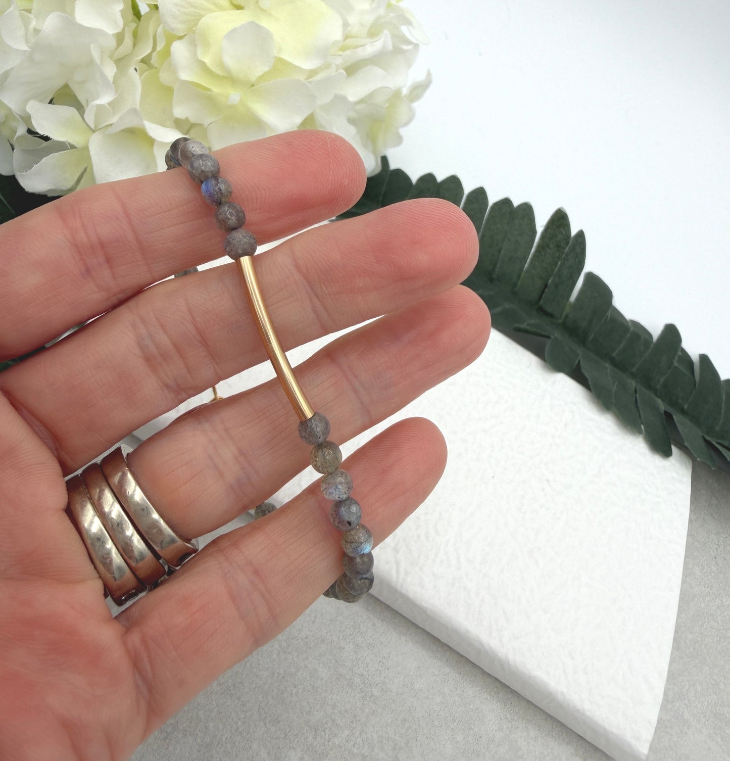 Bracelet with Labradorite Beads and a Gold Filled Tube GBNB-7