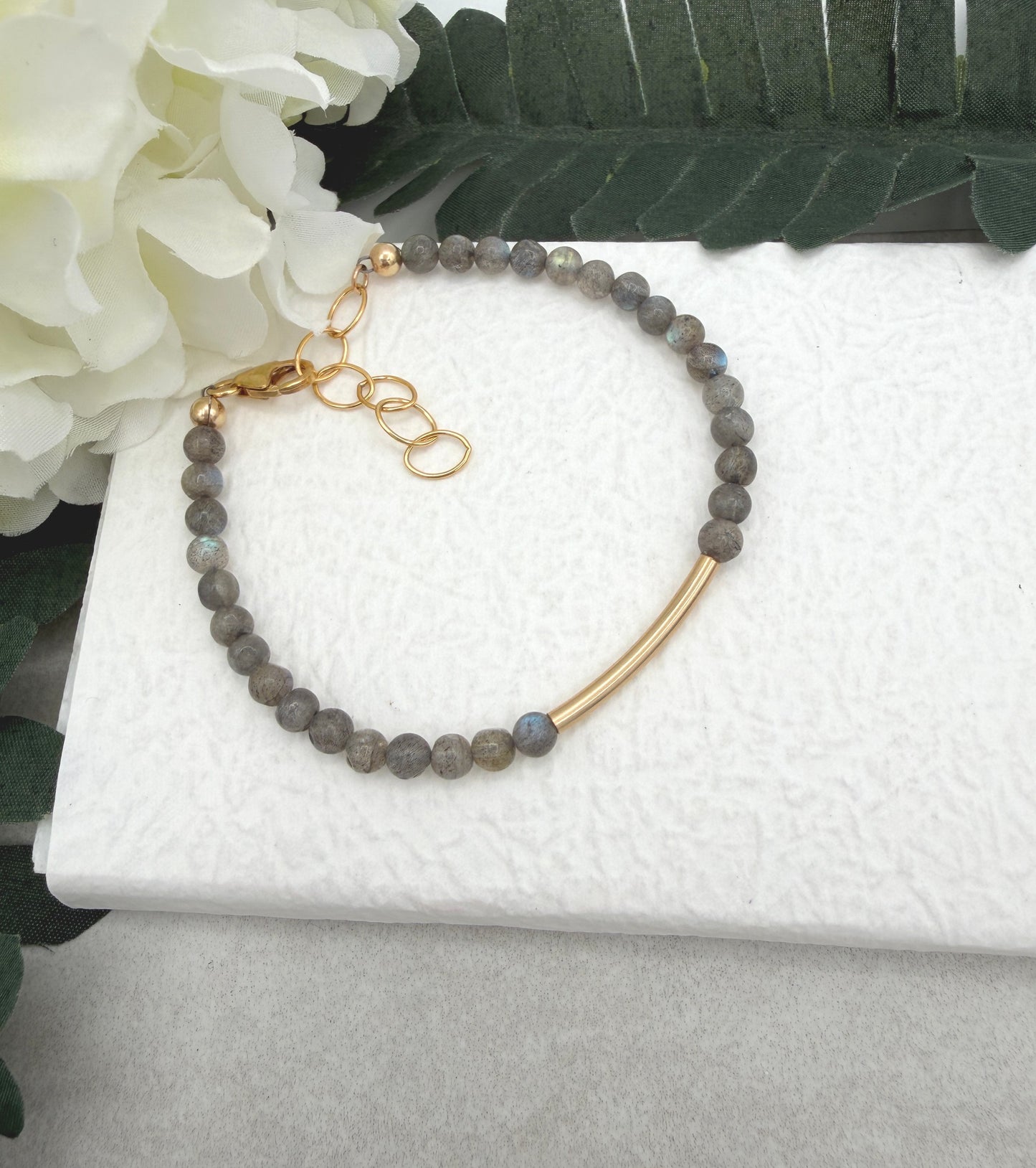Bracelet with Labradorite Beads and a Gold Filled Tube GBNB-7