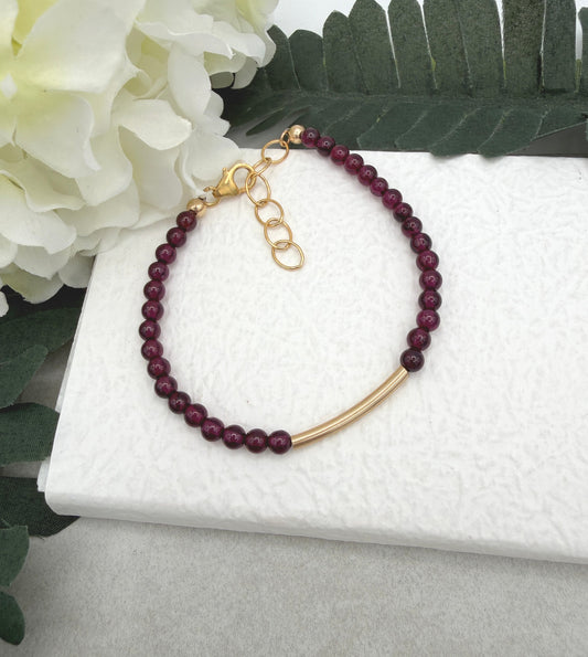 Bracelet with Garnet Beads and a Gold Filled Tube GBNB-8