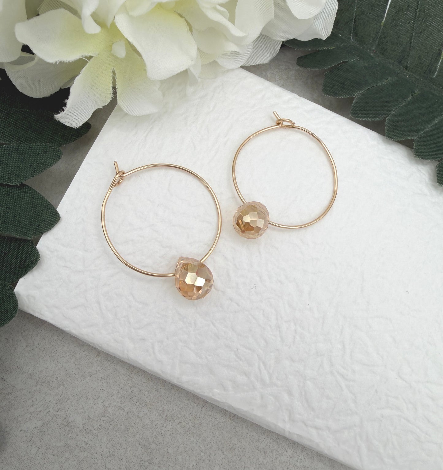 14k Gold Filled Hoop Earrings with Gold Crystal Teardrops GCHE-113
