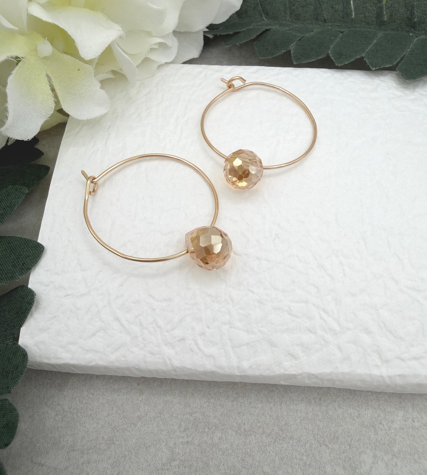 14k Gold Filled Hoop Earrings with Gold Crystal Teardrops GCHE-113