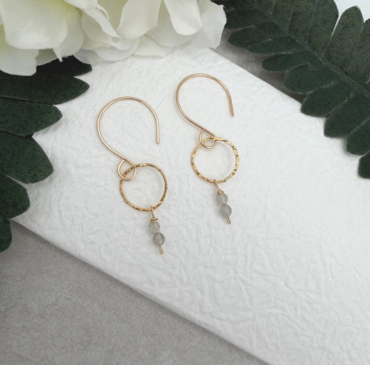 Earrings with Gold Filled Textured Loops and a Line of Labradorite Beads GCHE-124