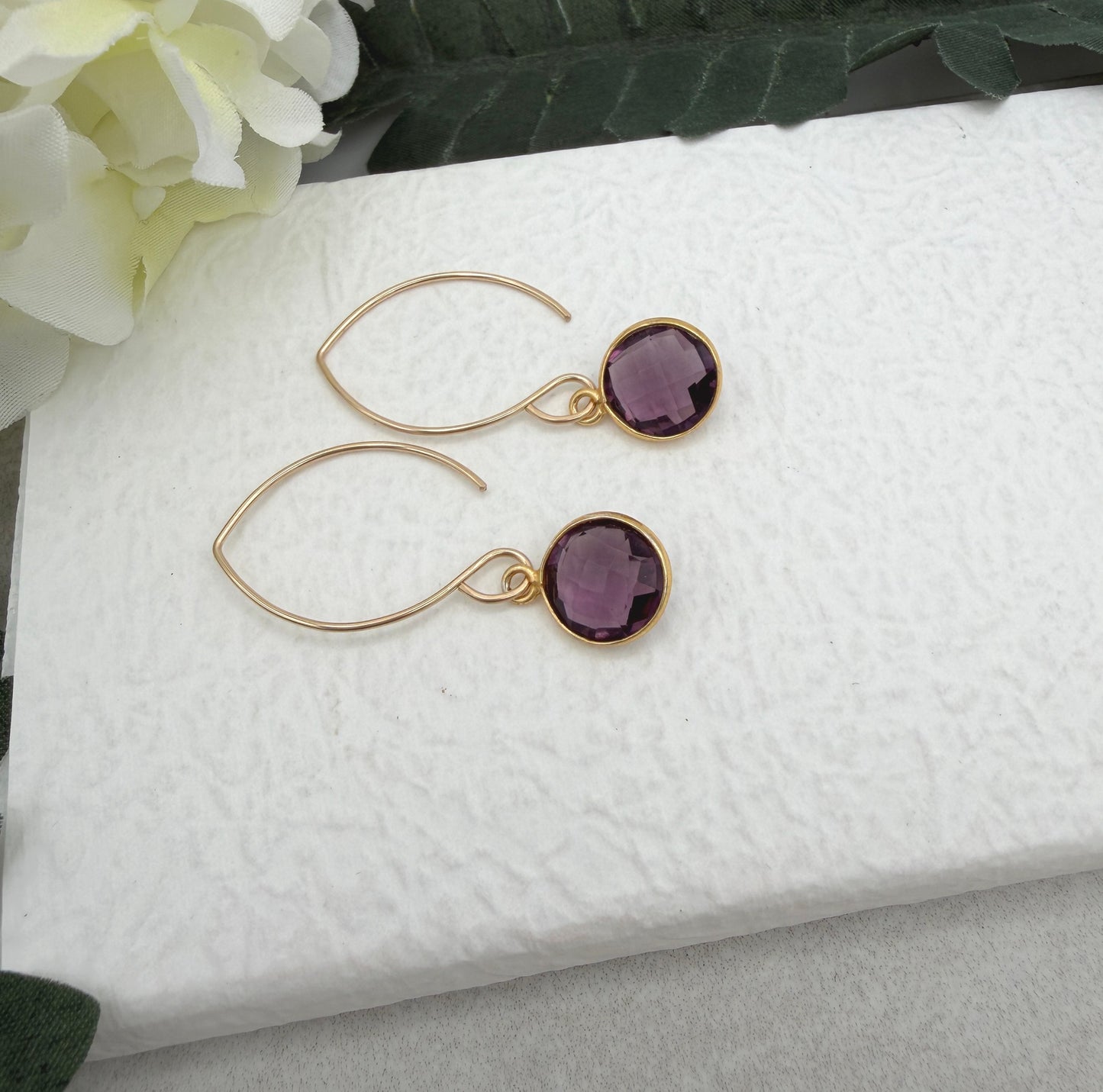 Earrings with Bezel Set Amethysts GHE-188
