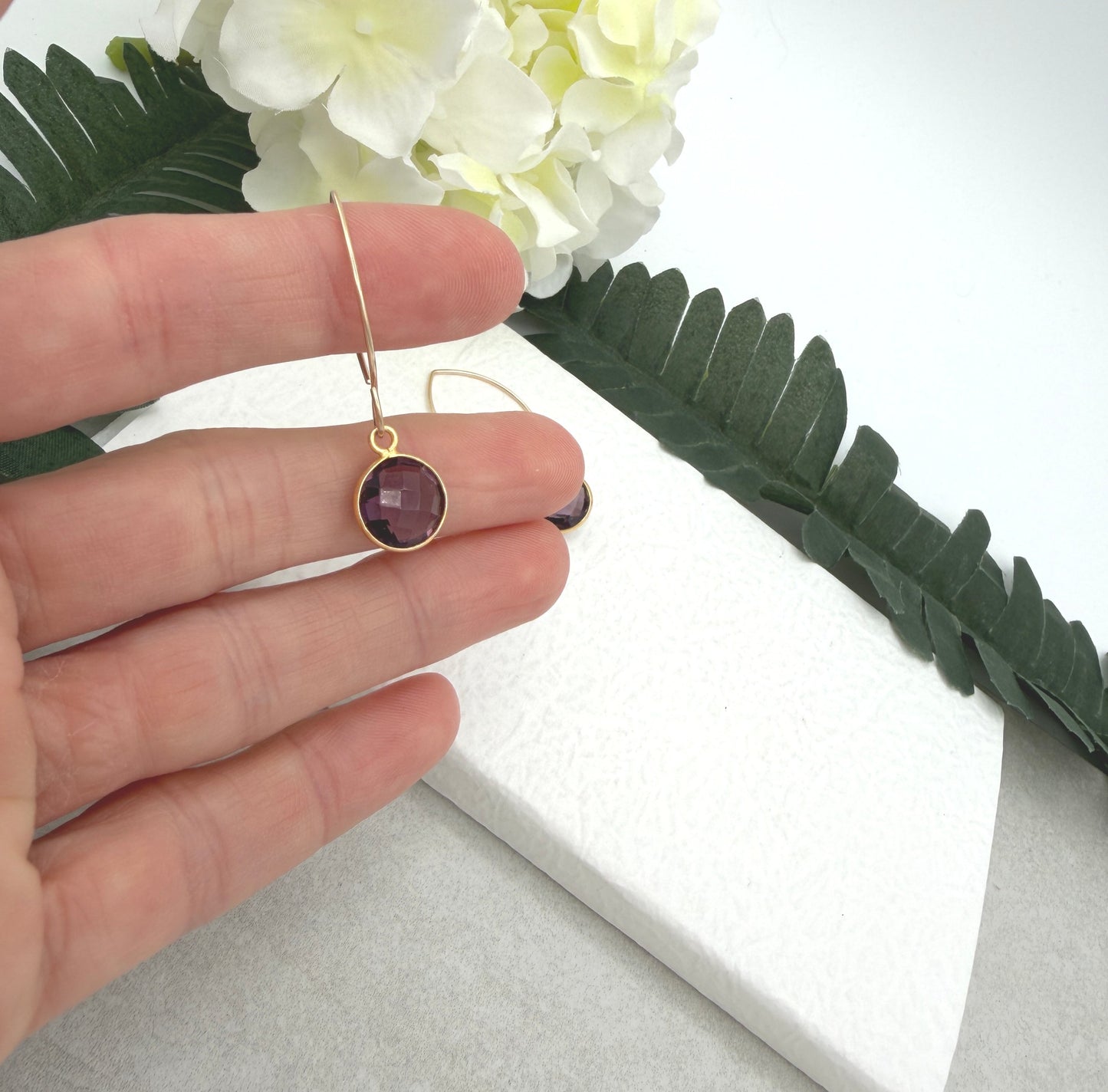 Earrings with Bezel Set Amethysts GHE-188