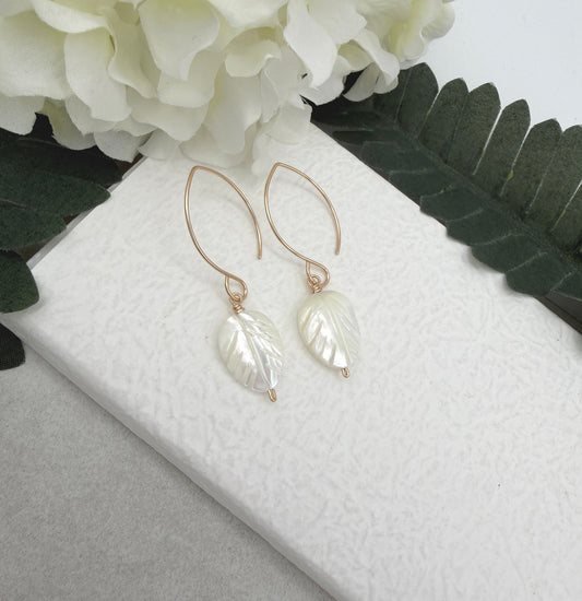 Earrings with Large Mother of Pearl Leaf Beads GHE-190