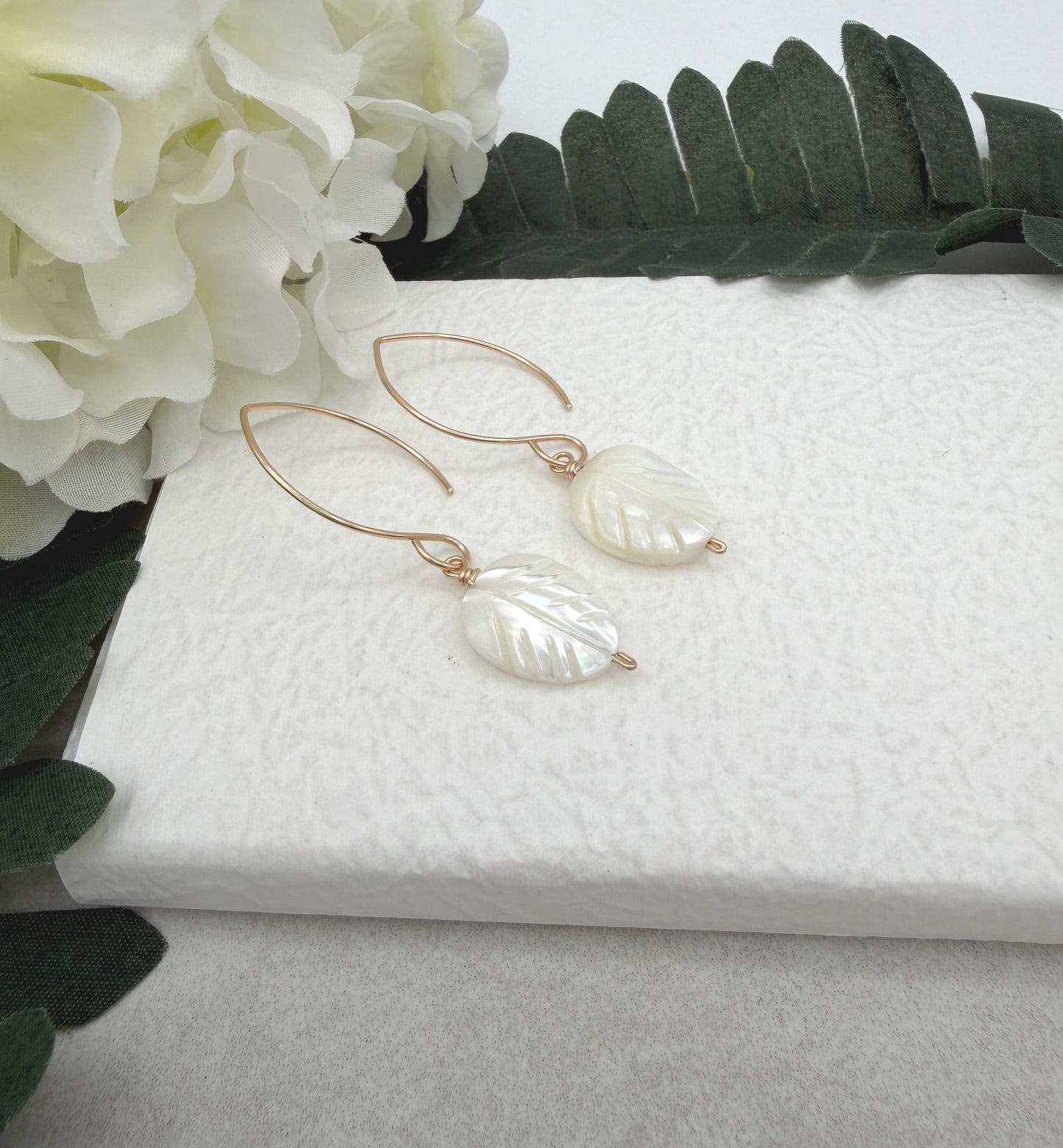 Earrings with Large Mother of Pearl Leaf Beads GHE-190
