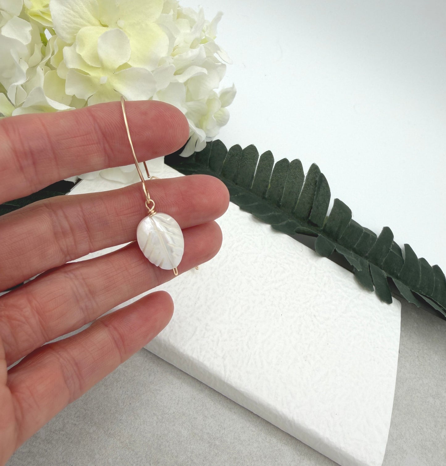 Earrings with Large Mother of Pearl Leaf Beads GHE-190