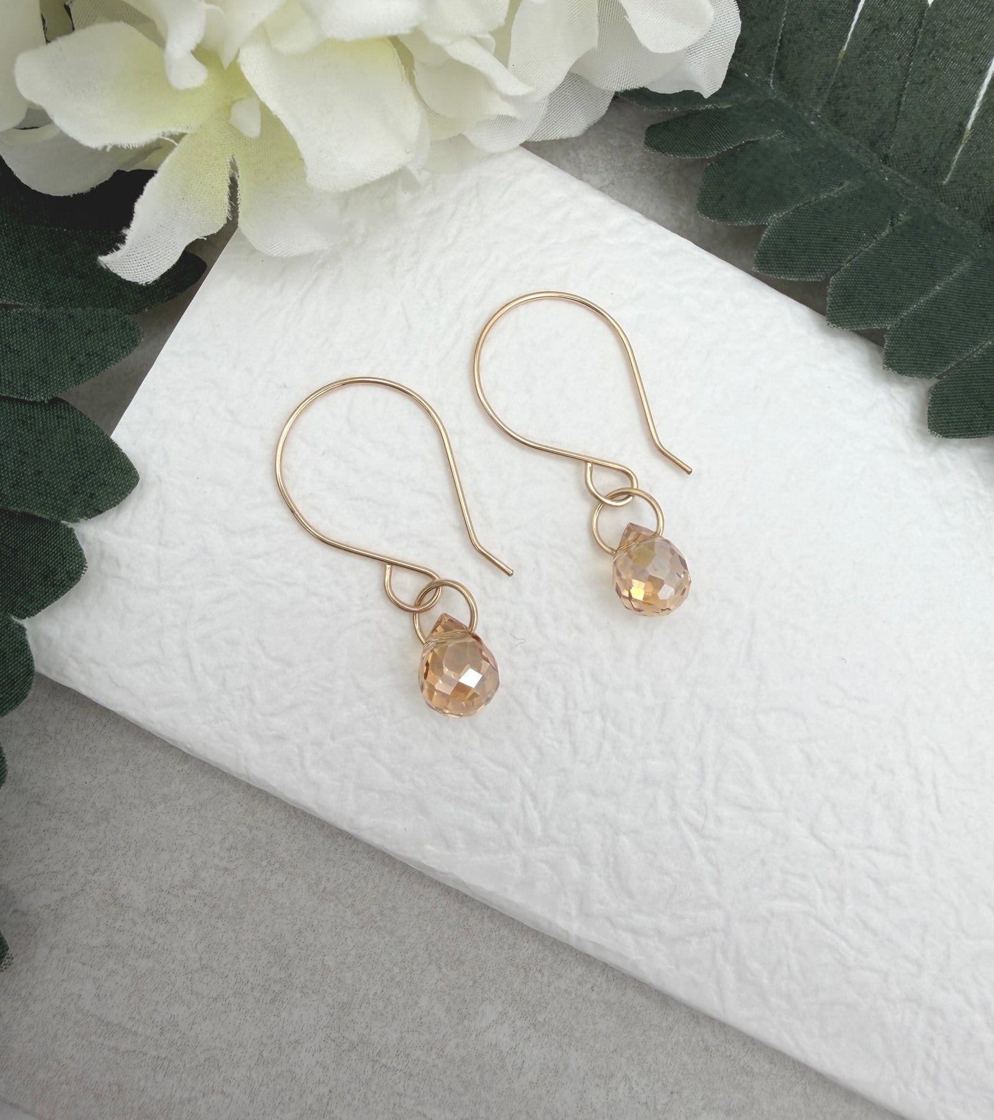 Earrings with Gold Crystal Teardrops Wrapped on Gold Filled Loops GHE-200