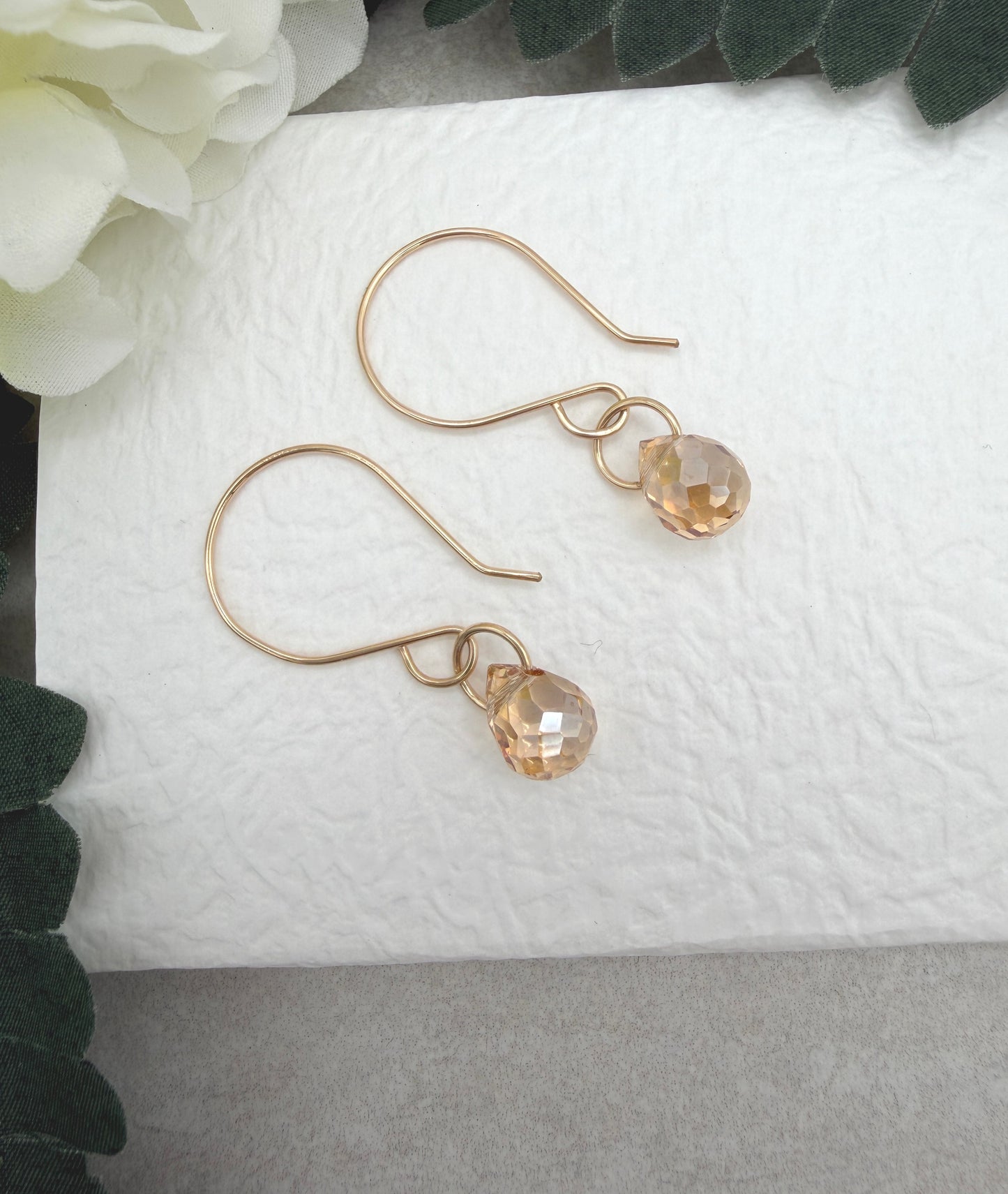 Earrings with Gold Crystal Teardrops Wrapped on Gold Filled Loops GHE-200