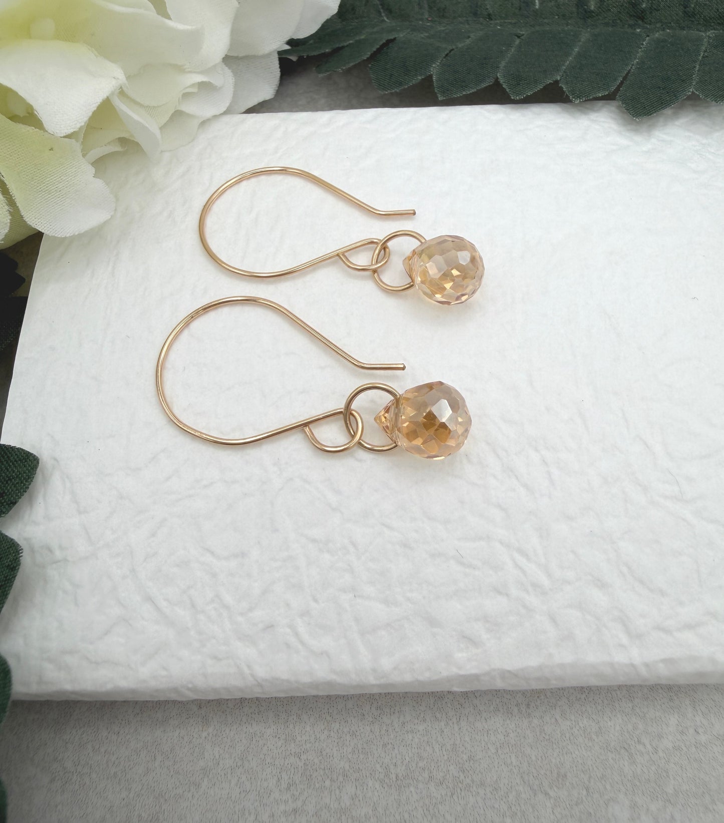 Earrings with Gold Crystal Teardrops Wrapped on Gold Filled Loops GHE-200