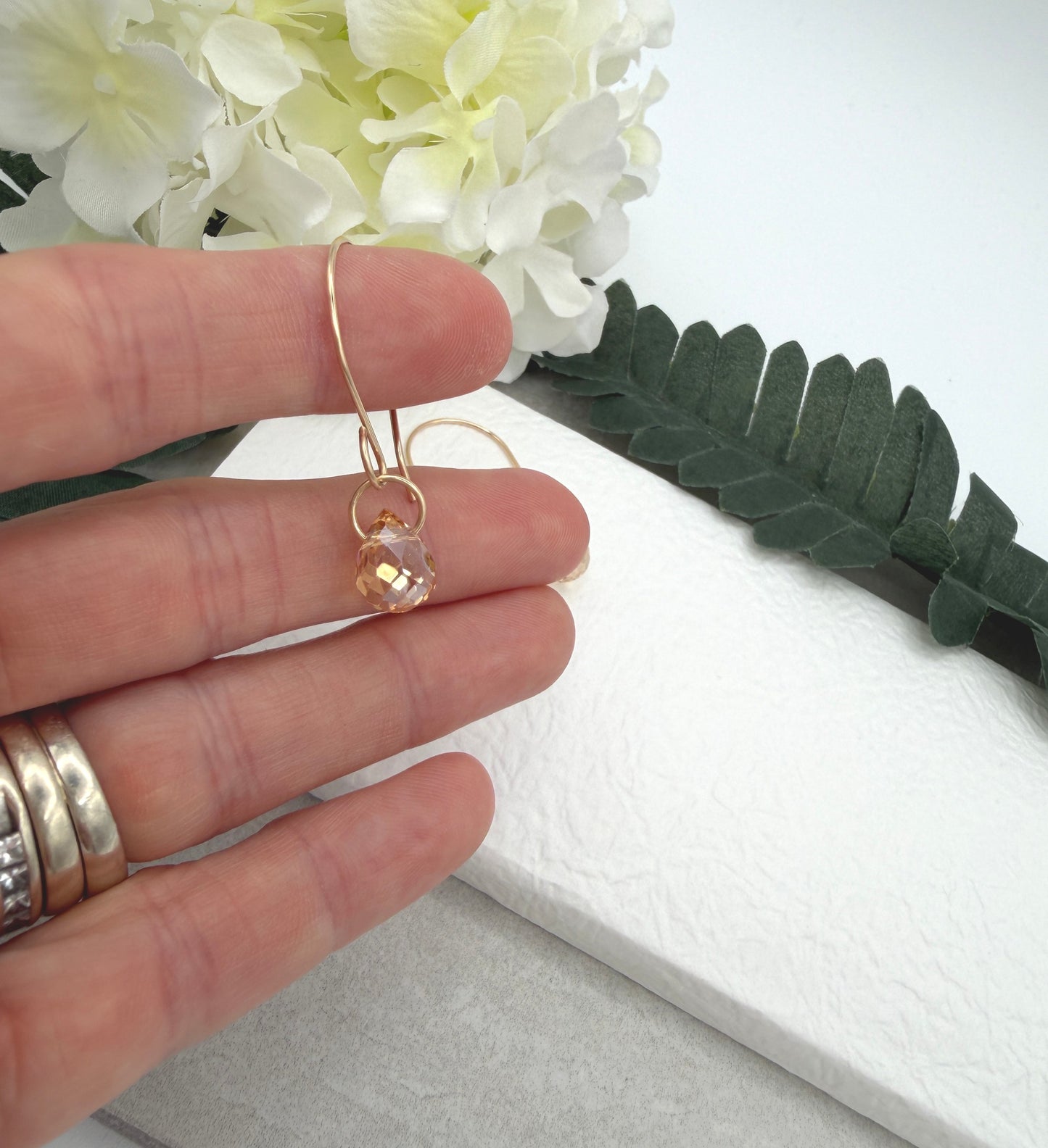 Earrings with Gold Crystal Teardrops Wrapped on Gold Filled Loops GHE-200