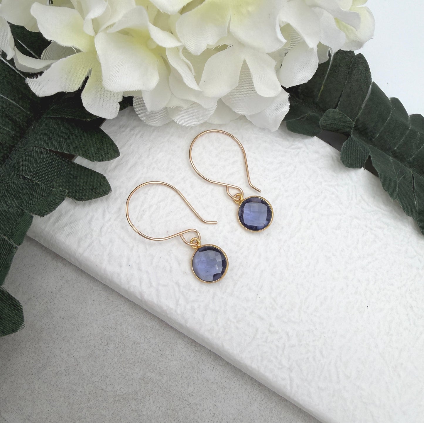 Earrings with Bezel Set Iolite GHE-204