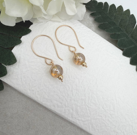 Earrings with Gold Glass AB Beads and Gold Filled Beads on Gold Filled Wires GHE-209