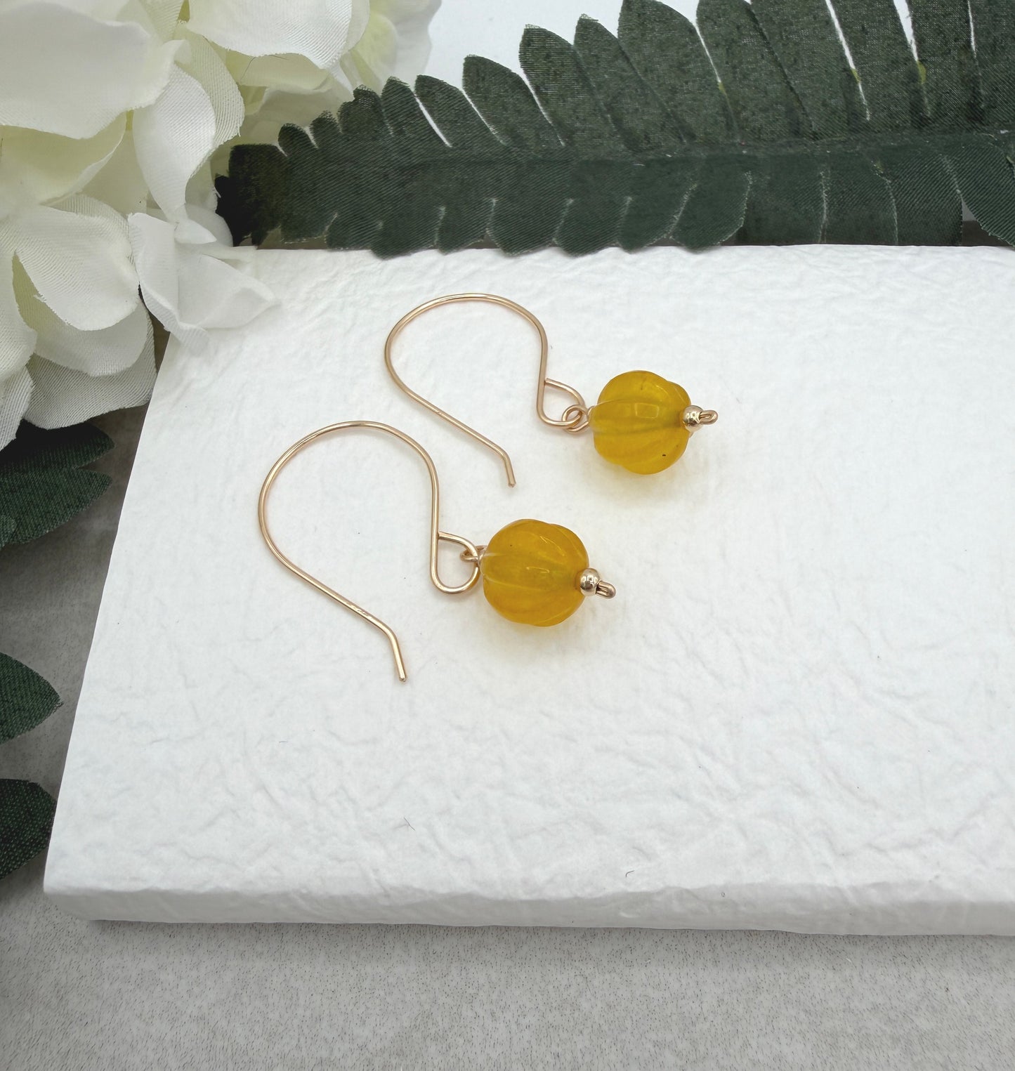 Earrings with Yellow Jade Beads on Gold Filled Wires GHE-212