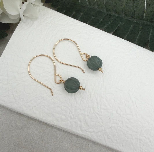 Earrings with Blue Gray Jade Beads on Gold Filled Wires GHE-213