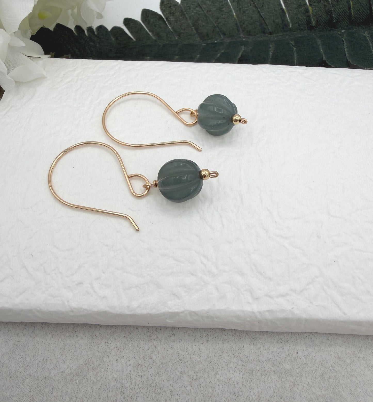 Earrings with Blue Gray Jade Beads on Gold Filled Wires GHE-213