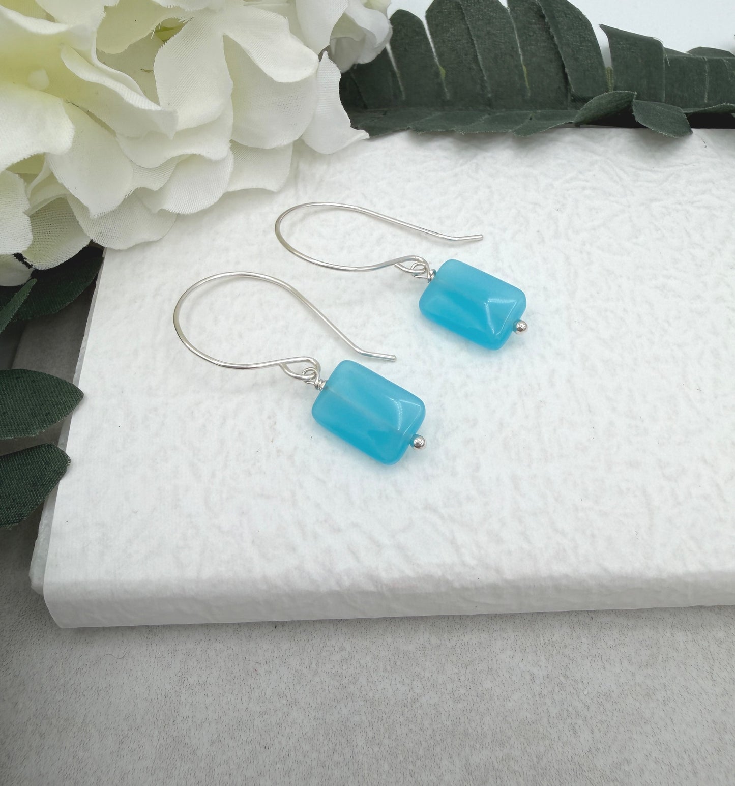 Earrings with Blue Rectangular Beads and Sterling Silver Ear Wires HE-558