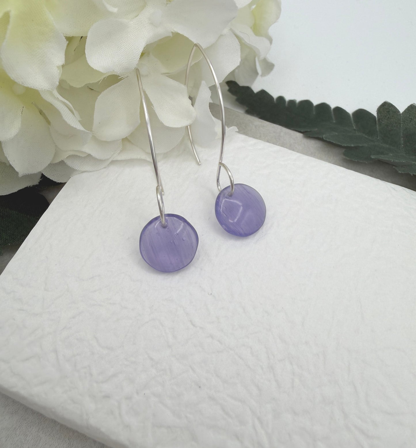 Earrings with Purple Glass Disc Beads on Sterling Silver Ear Wires HE-573