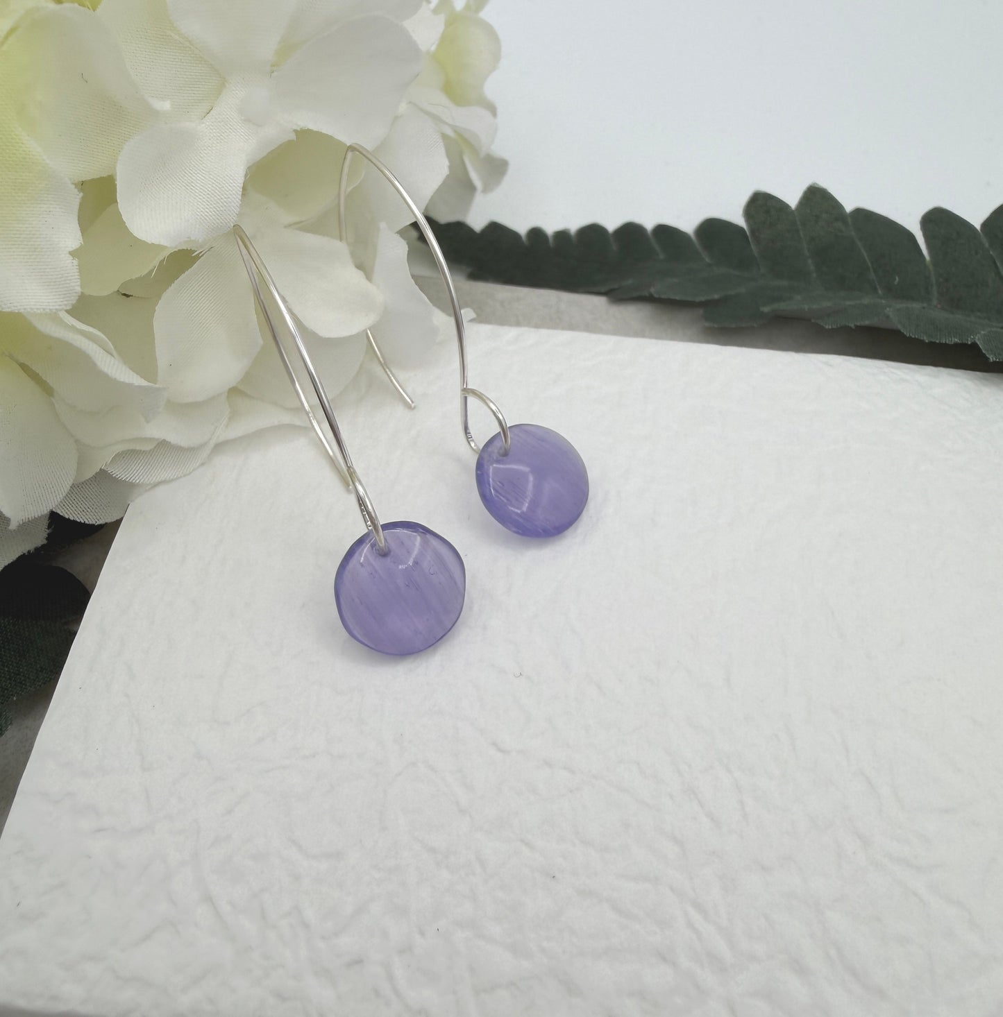 Earrings with Purple Glass Disc Beads on Sterling Silver Ear Wires HE-573