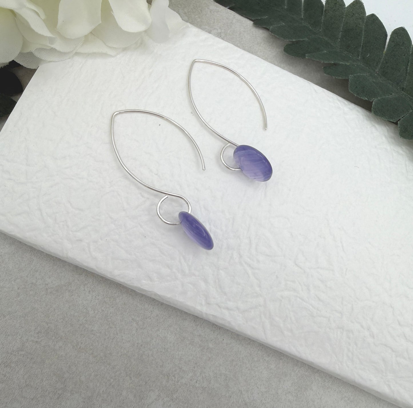 Earrings with Purple Glass Disc Beads on Sterling Silver Ear Wires HE-573