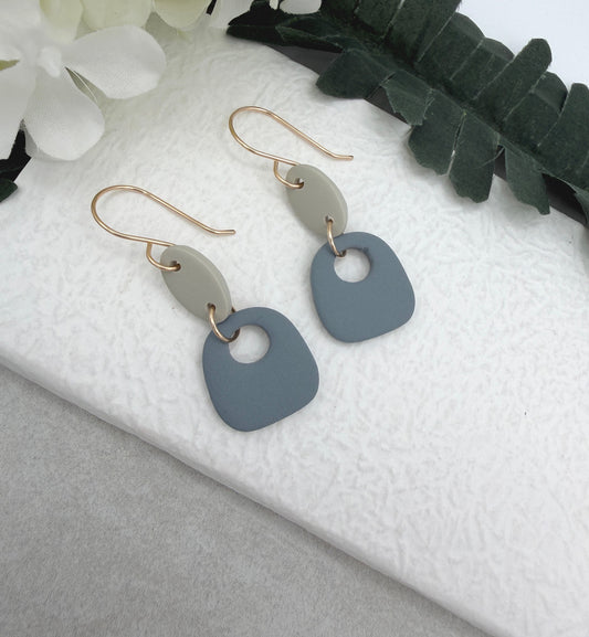 Earrings Made with Beige Polymer Clay Ovals and Blue Polymer Clay Squares PCE-1025
