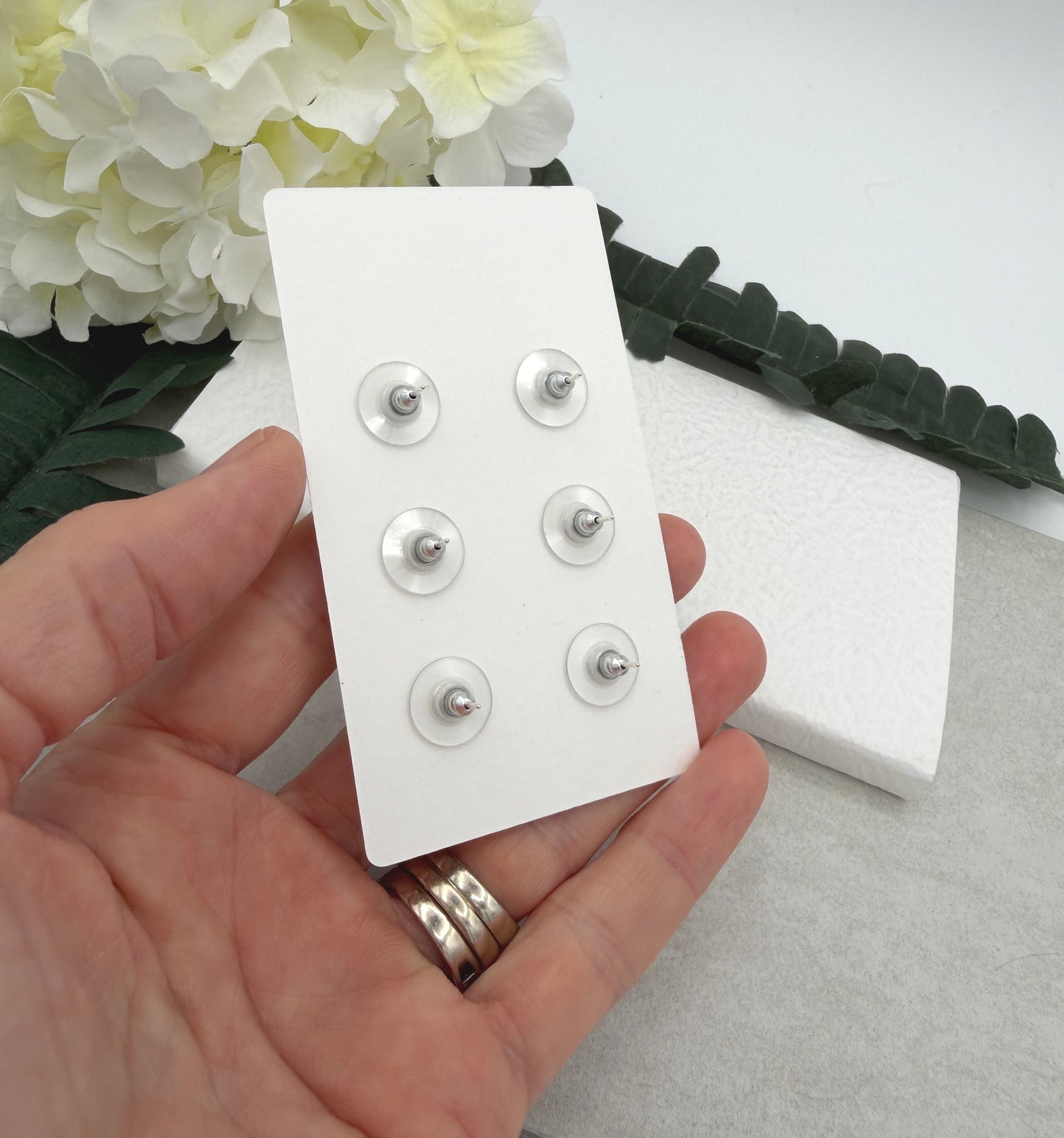 Stud Earrings Made with Blue, White, and Beige Polymer Clay with Sterling Silver Posts PCE-1027