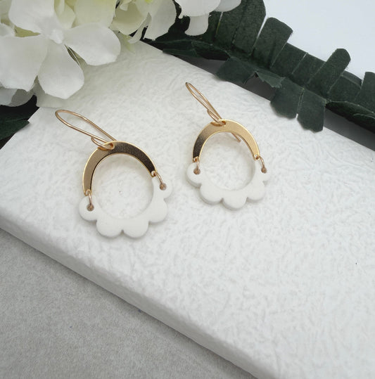 Earrings Made with Gold Plated Arches and White Half Circle Petals PCE-1031