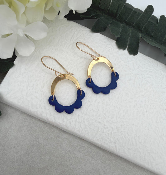 Earrings Made with Gold Plated Arches and Navy Half Circle Petals PCE-1032