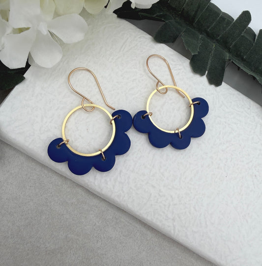 Earrings Made with Gold Plated Loops and Navy Half Circle Petals PCE-1033