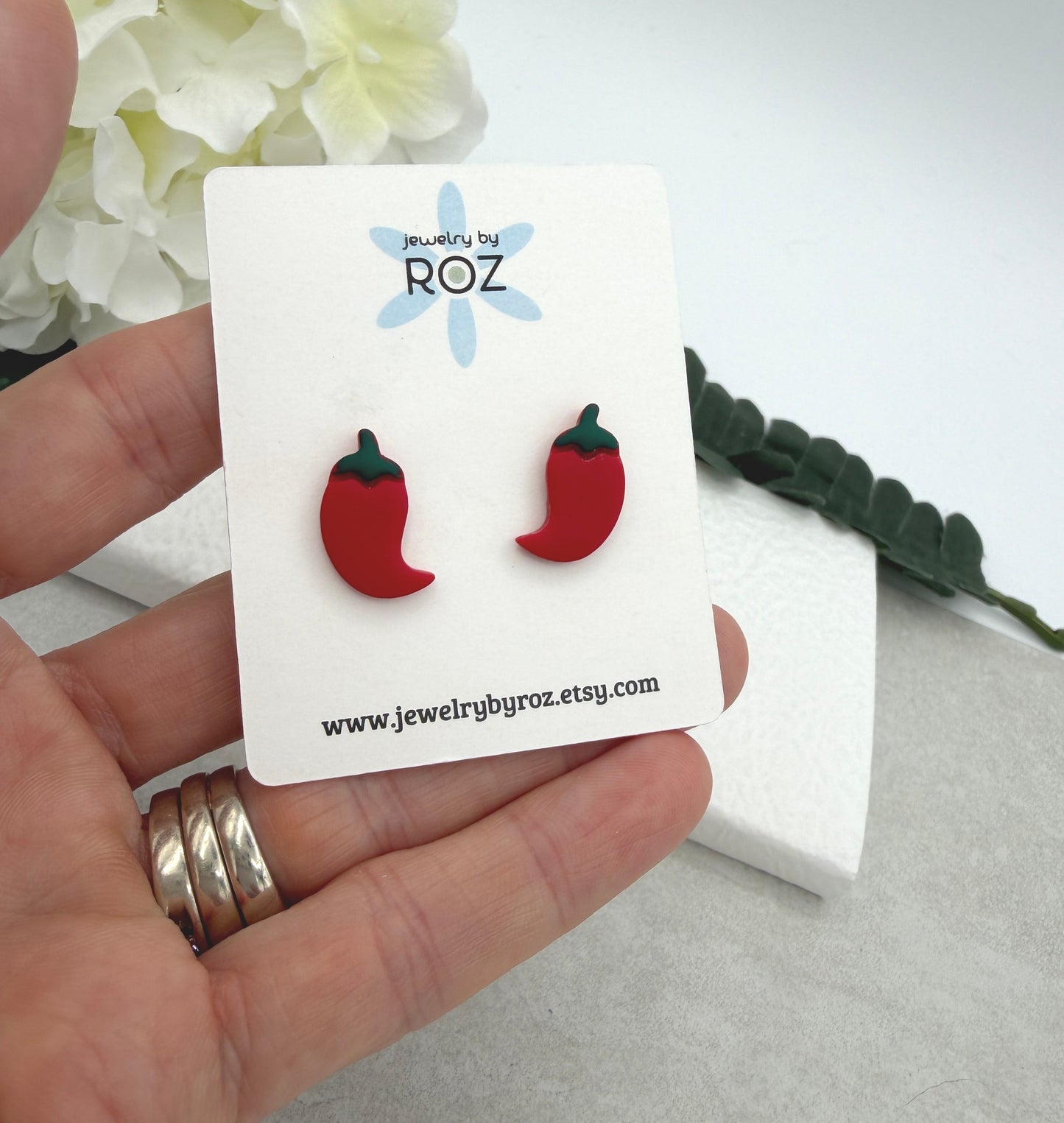 Stud Earrings Made with Red Polymer Clay Hot Peppers and Sterling Silver Posts PCE-1038