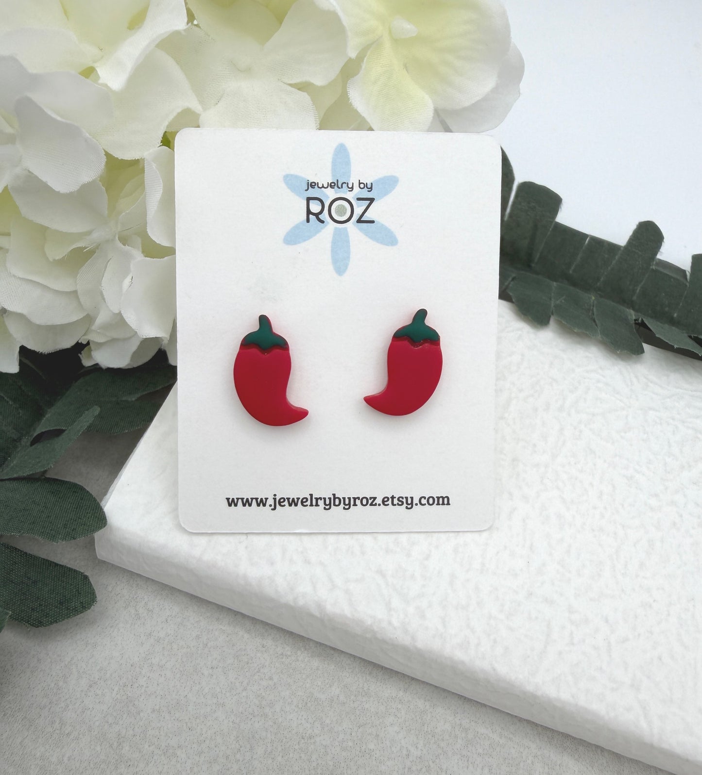 Stud Earrings Made with Red Polymer Clay Hot Peppers and Sterling Silver Posts PCE-1038