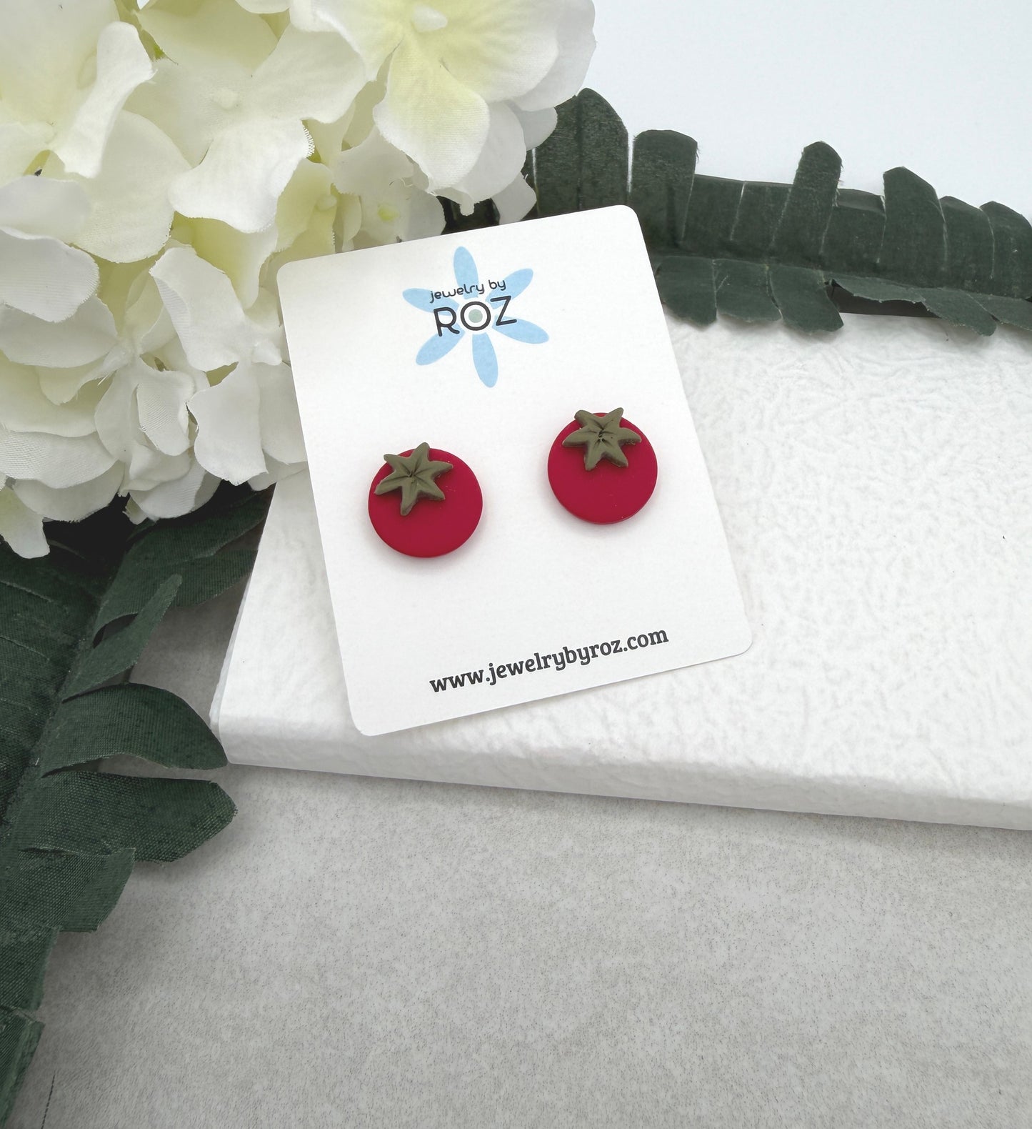 Stud Earrings Made with Red Polymer Clay Cherry Tomatoes and Sterling Silver Posts PCE-1039