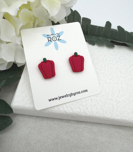 Stud Earrings Made with Red Polymer Clay Bell Peppers and Sterling Silver Posts PCE-1040