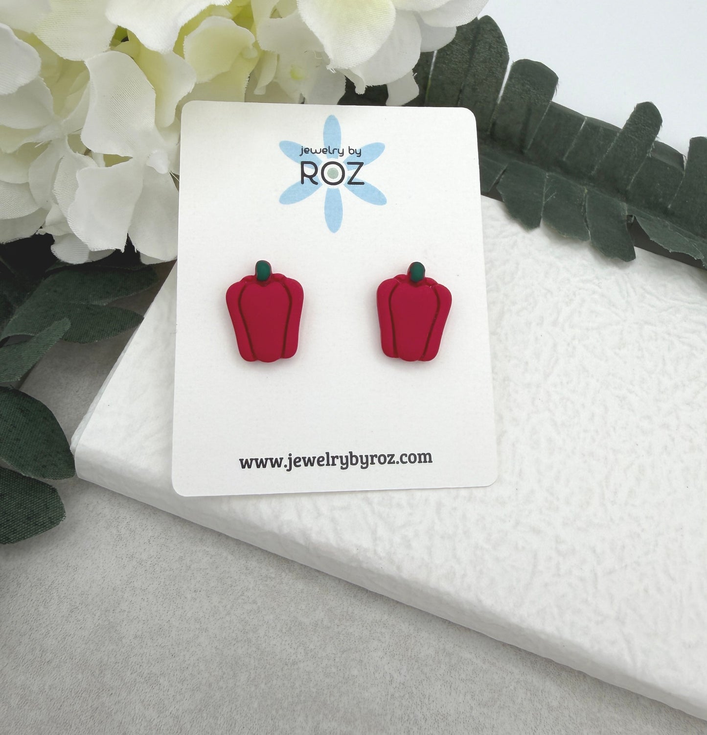 Stud Earrings Made with Red Polymer Clay Bell Peppers and Sterling Silver Posts PCE-1040