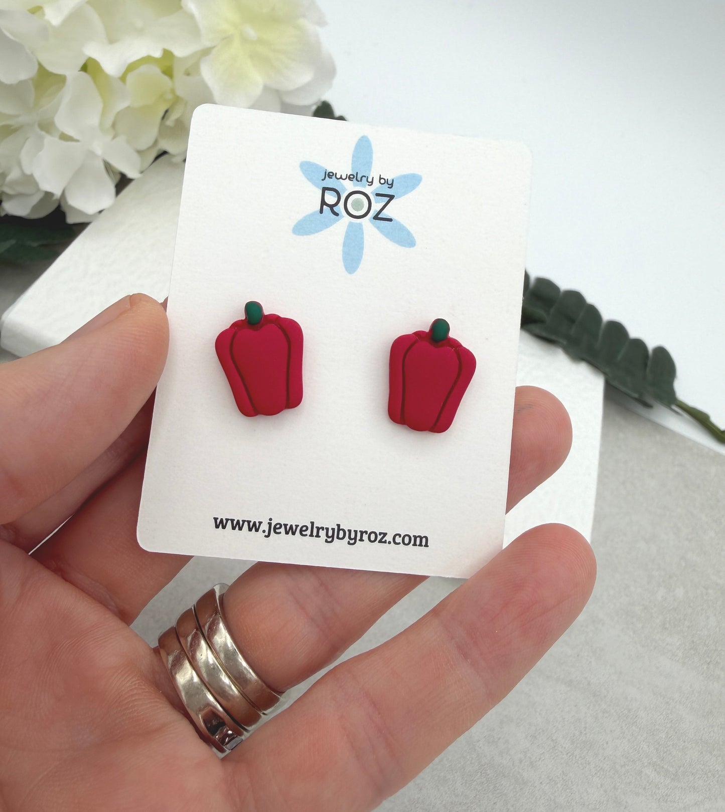Stud Earrings Made with Red Polymer Clay Bell Peppers and Sterling Silver Posts PCE-1040