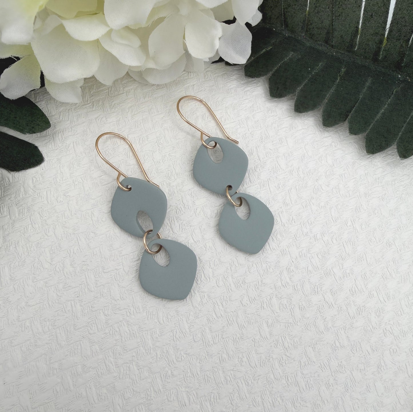 Earrings Made with Blue Polymer Clay Shaped into Two Rounded Teardrops PCE-1042
